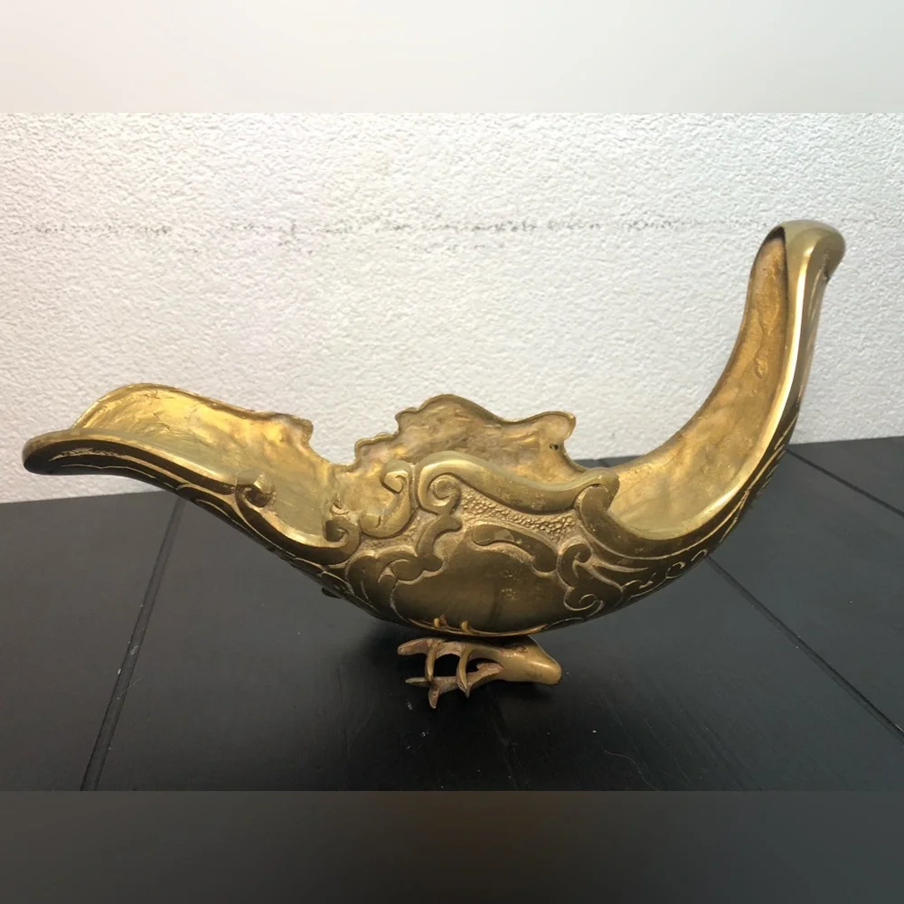 VINTAGE  LARGE BRASS REINDEER SLEIGH CHERUB SET CHRISTMAS HEAVY